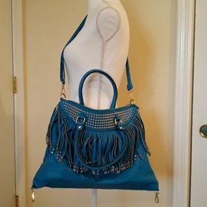 👜💙Western Leather Turquoise Bag W/Strap & Fringe
